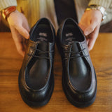 Vintage Black Round Toe Split Leather Derby