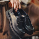 Vintage Black Round Toe Split Leather Derby